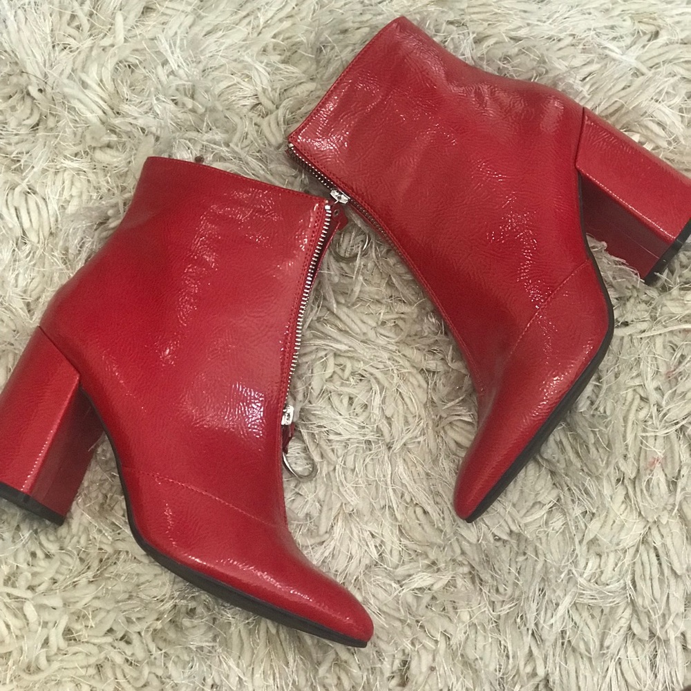 Red Leather Look Booties